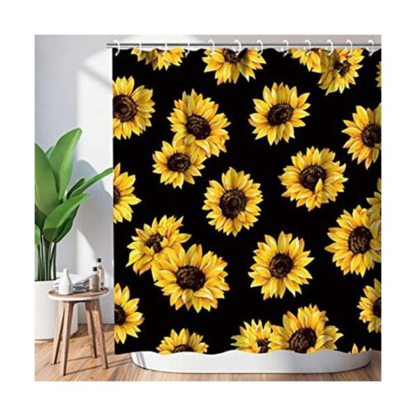 LIVILAN Cortina de ducha negra con girasol cortina de
