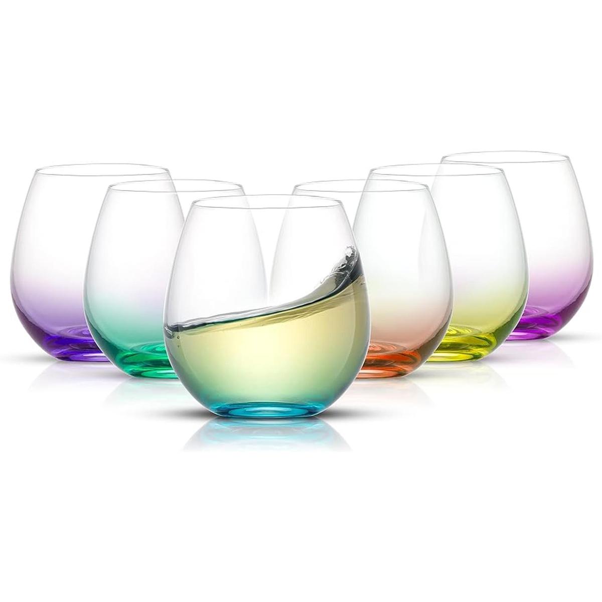 JoyJolt HUE Juego de 6 copas de vino sin tallo grandes de