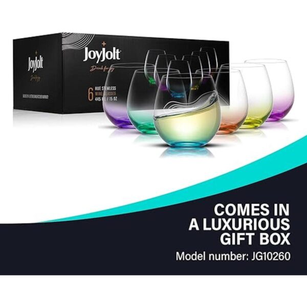 JoyJolt HUE Juego de 6 copas de vino sin tallo grandes de_4