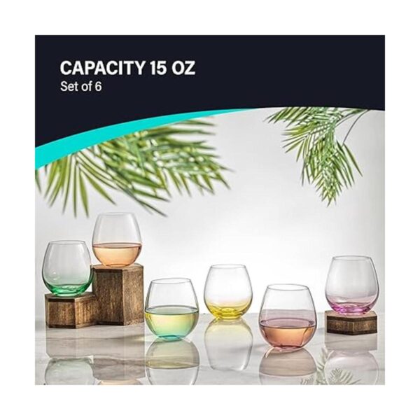 JoyJolt HUE Juego de 6 copas de vino sin tallo grandes de_3