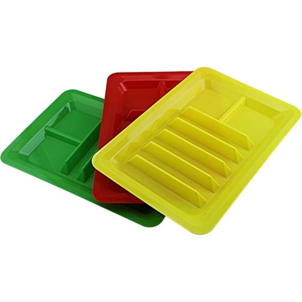 Juego de tres platos de plástico multicolor rectángulo_1