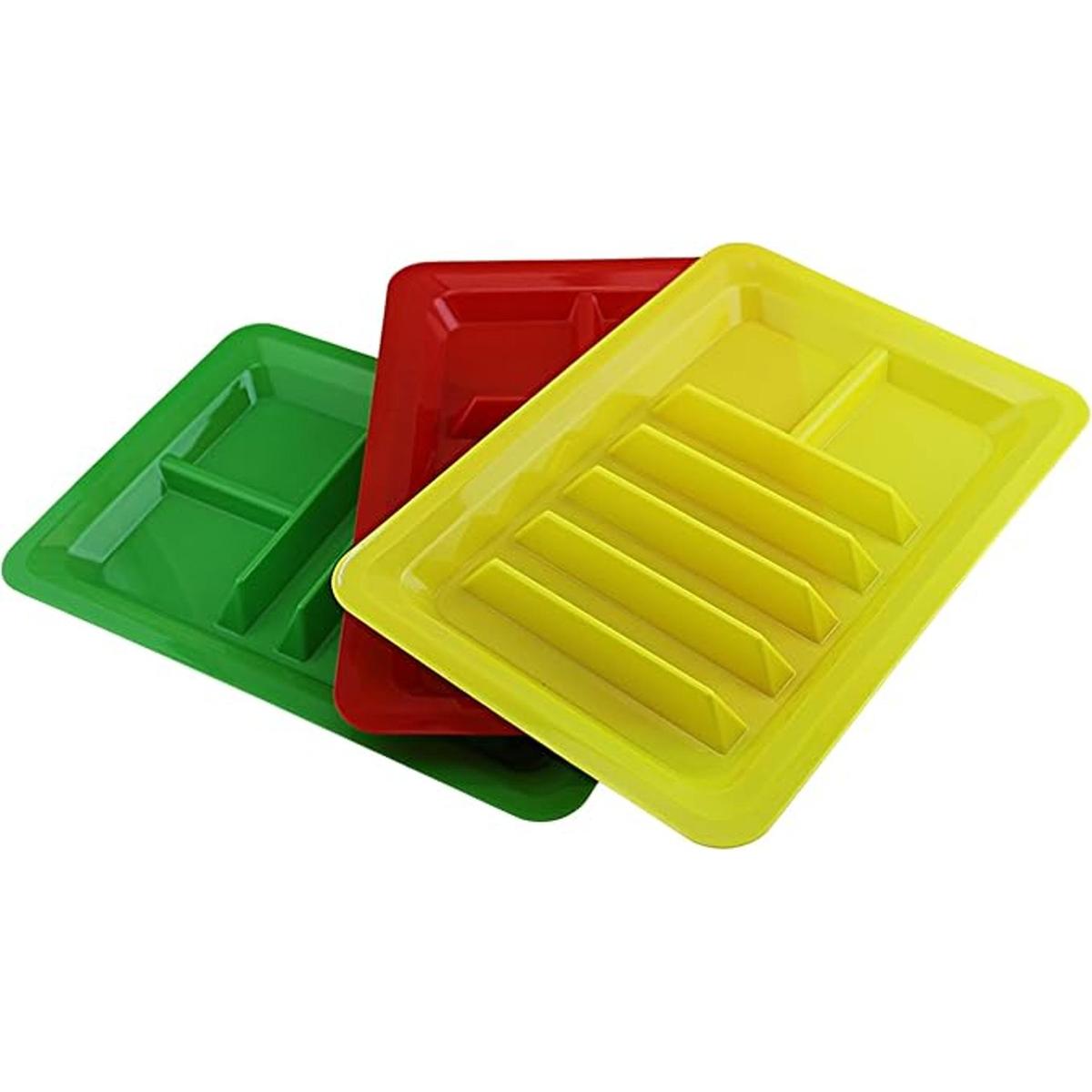 Juego de tres platos de plástico multicolor rectángulo