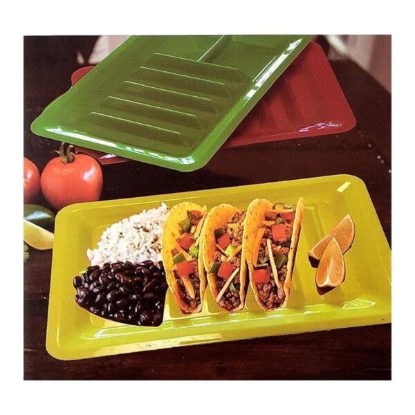 Juego de tres platos de plástico multicolor rectángulo_4