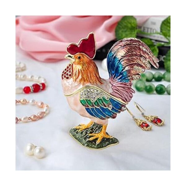 Joyero de gallo pequeño con diseño de pollo chapado en_5