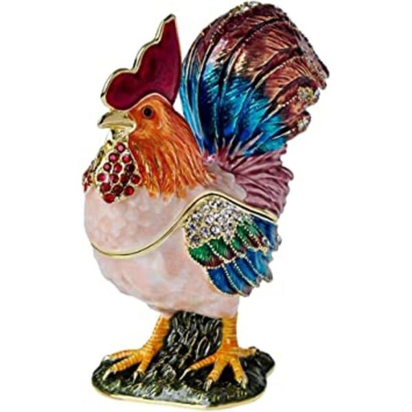 Joyero de gallo pequeño con diseño de pollo chapado en_1