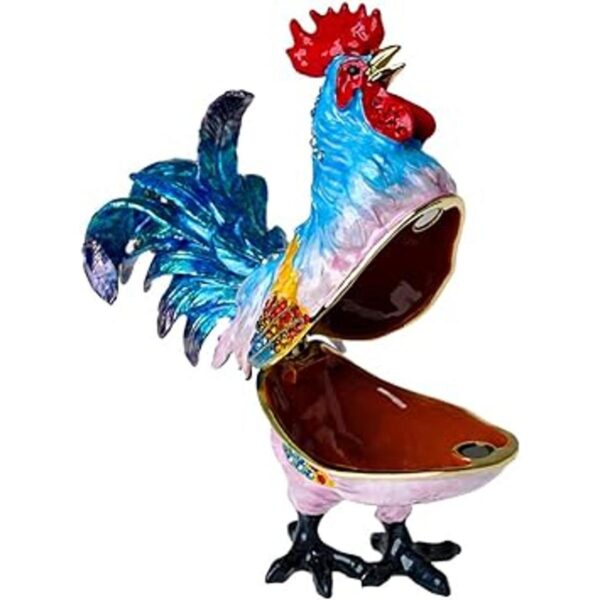 Figura de gallo azul pequeña caja de joyería chapada en_4