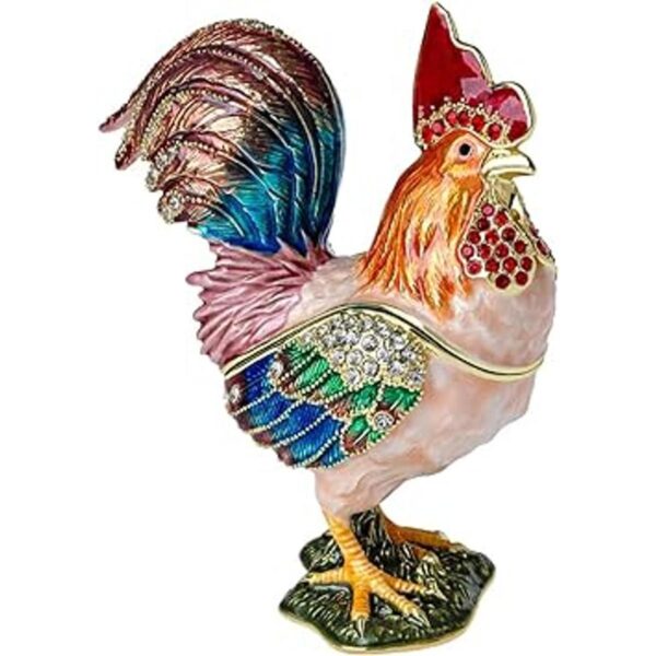 Joyero de gallo pequeño con diseño de pollo chapado en_3