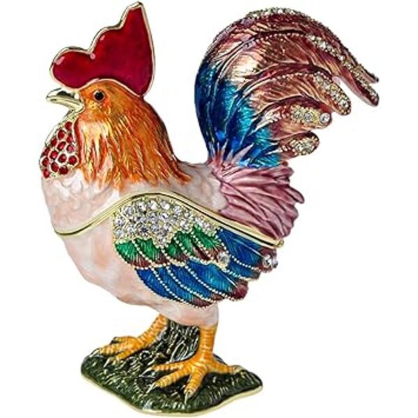 Joyero de gallo pequeño con diseño de pollo chapado en_2