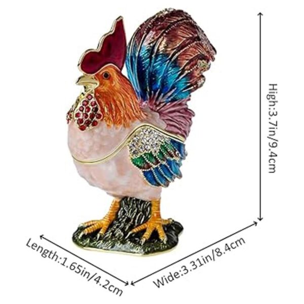 Joyero de gallo pequeño con diseño de pollo chapado en_4