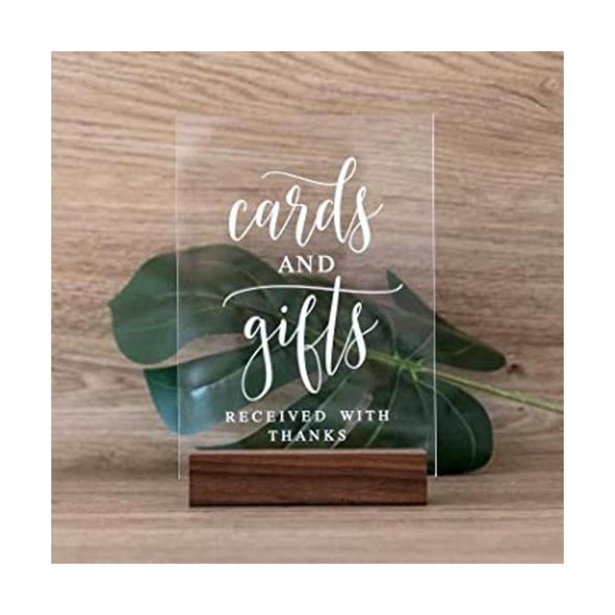 Letrero de acrílico para regalos y tarjetas con soporte de