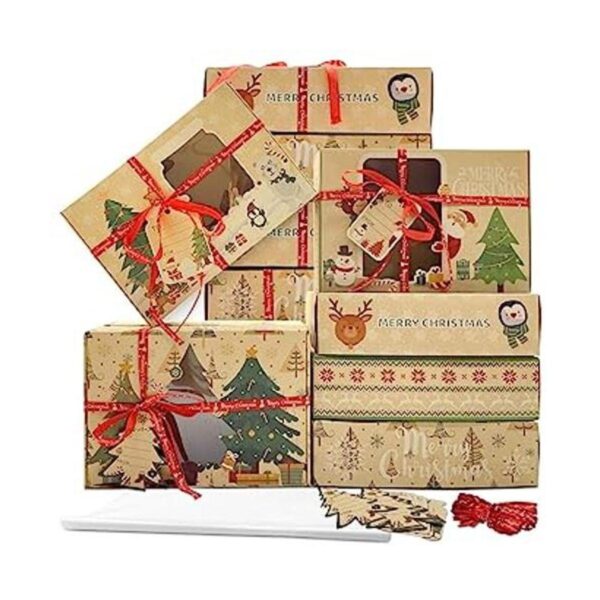 Paquete de 12 cajas de galletas de Navidad marrones con