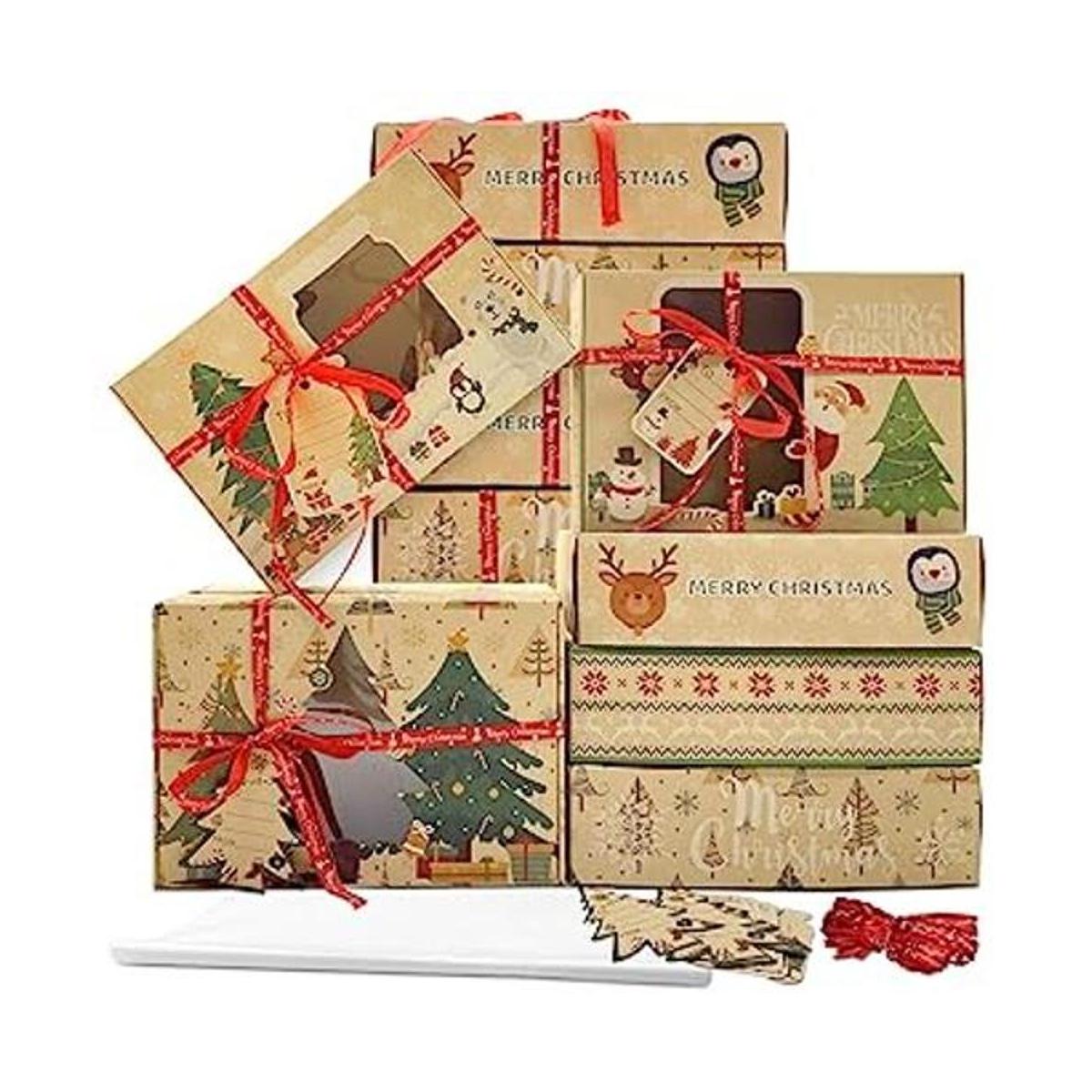 Paquete de 12 cajas de galletas de Navidad marrones con