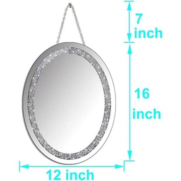 Espejo plateado brillante con forma ovalada de diamantes
