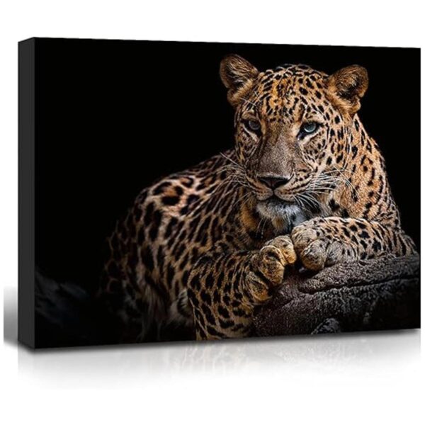 Lienzo con estampado de leopardo fondo negro diseño de_1