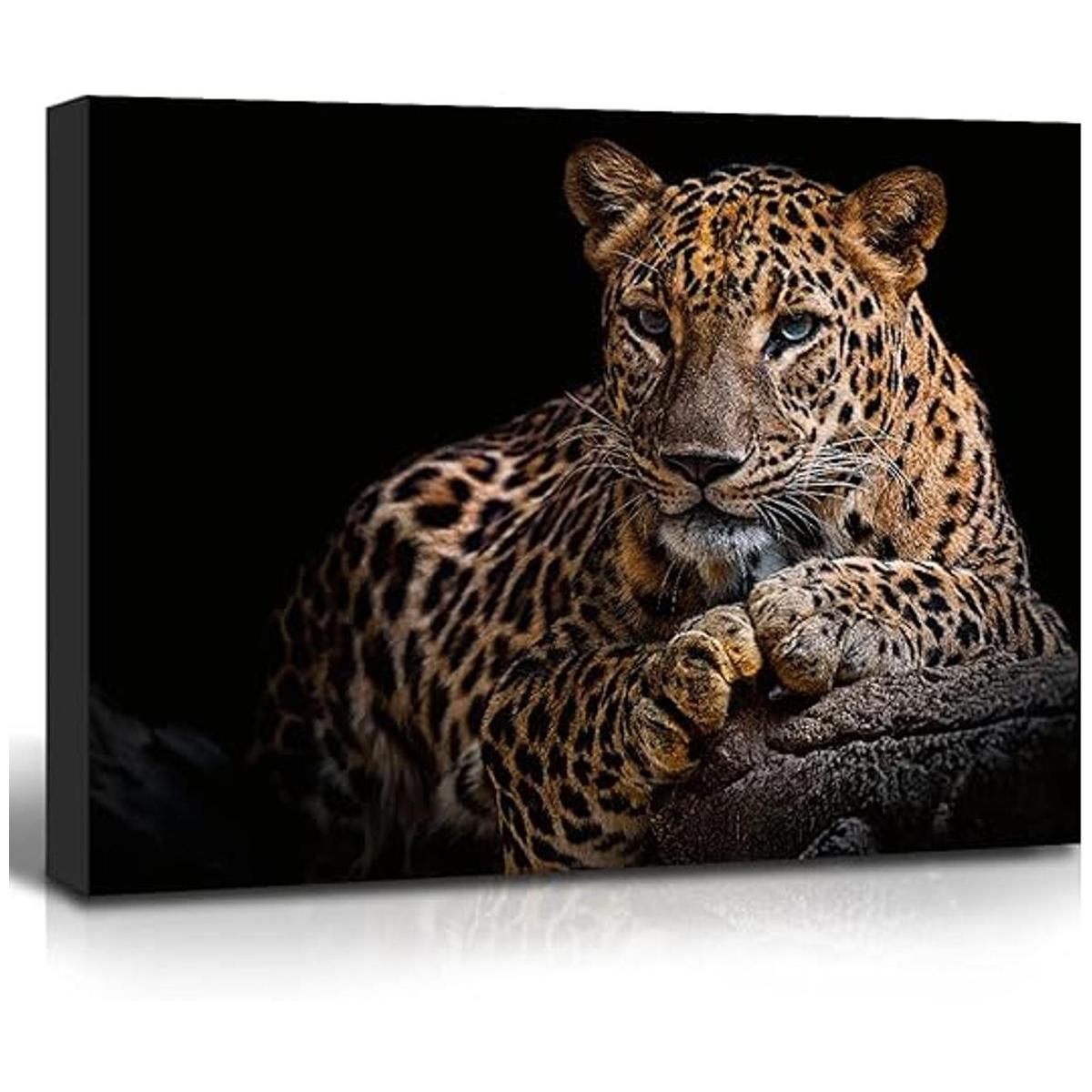 Lienzo con estampado de leopardo fondo negro diseño de