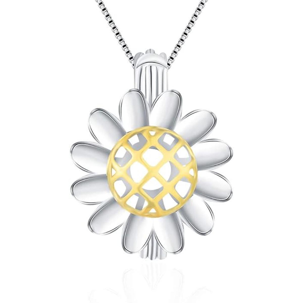 LGSY Colgantes de jaula de perlas de girasol de plata