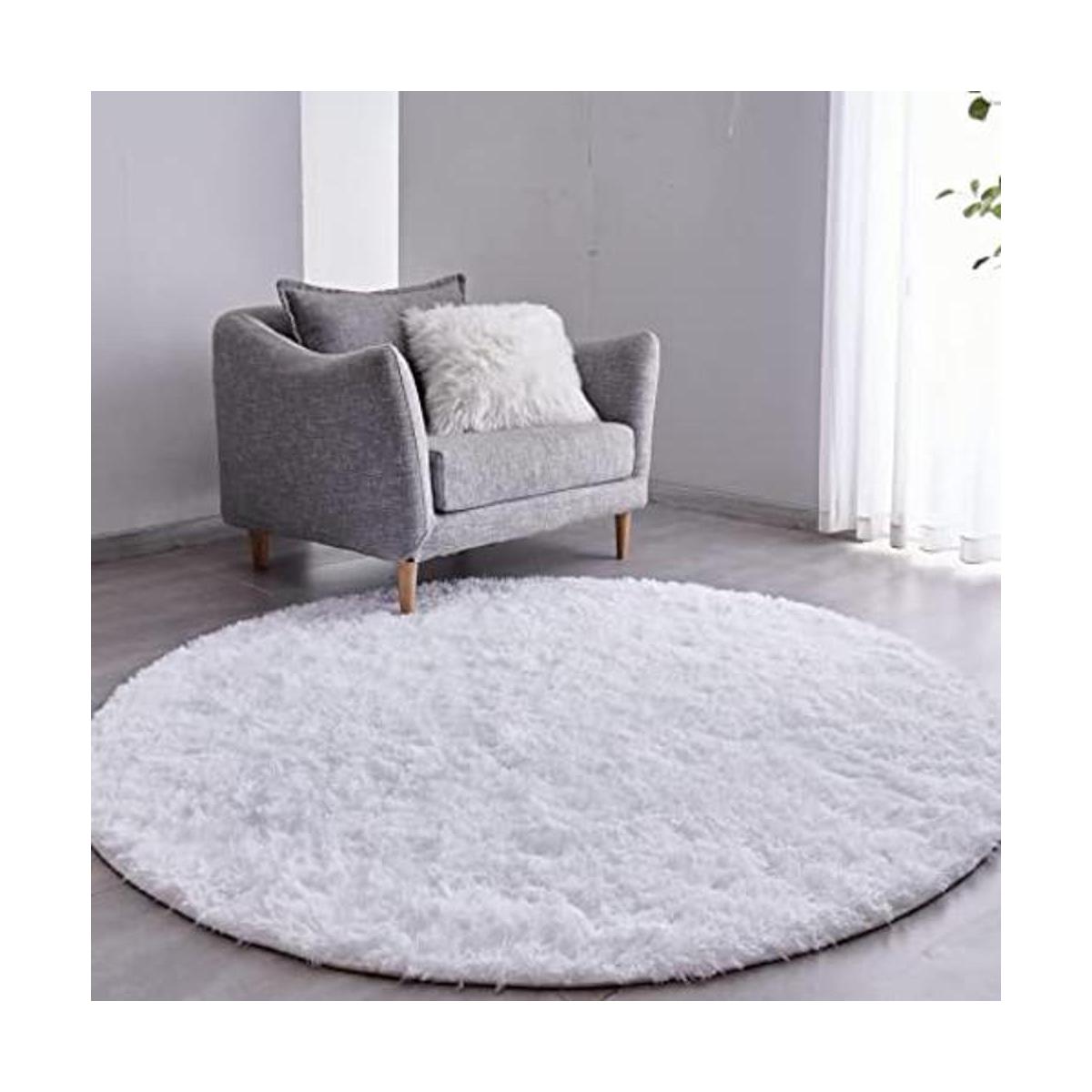 FJZFING Alfombra redonda blanca ultra suave de felpa