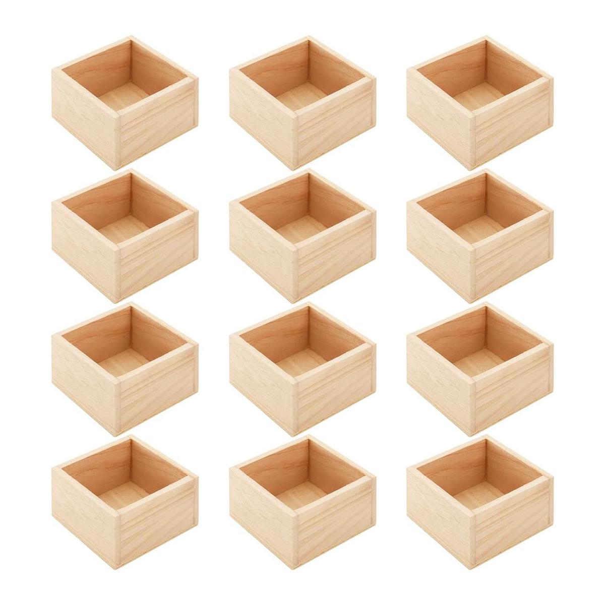 Frcctre Paquete de 12 cajas de madera pequeñas sin acabar