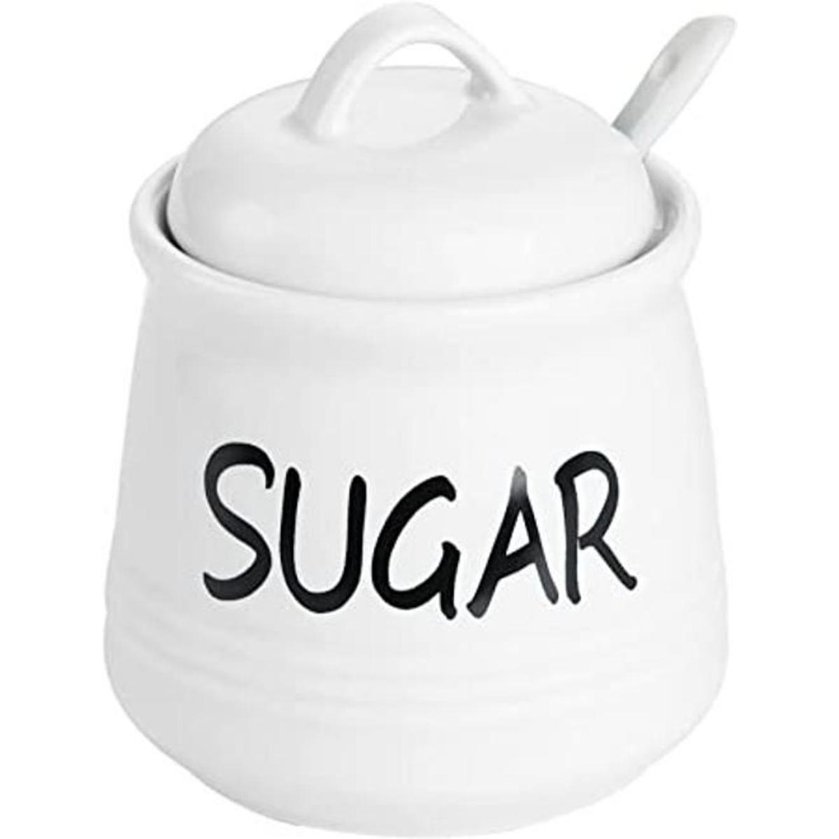 HAOTOP Azúcar de porcelana con tapa y cuchara de 12 onzas