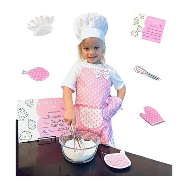 Juego de chef para niños pequeños delantal rosa sombrero_2