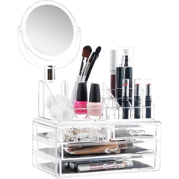 Organizador de cosméticos transparente con espejo_1
