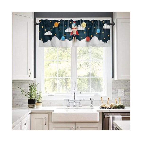 Cortina de cenefa para ventana diseño de cohete planeta_2