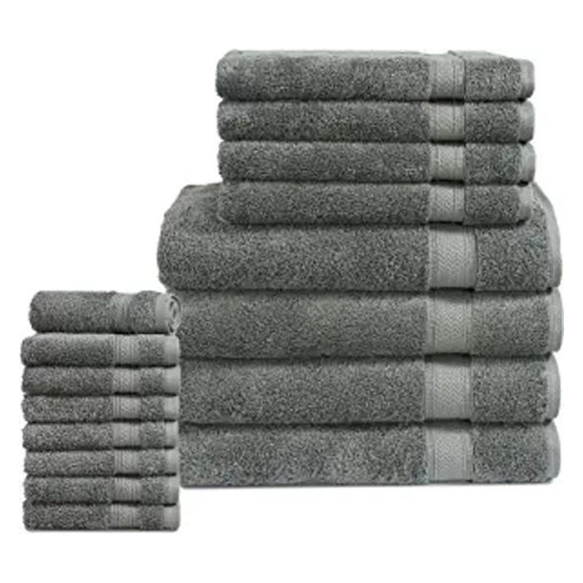 Juego de 16 toallas de baño color gris 100 algodón