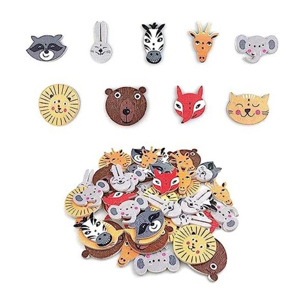 FCOVUVDBD 50 botones de madera de animales lindos de 2
