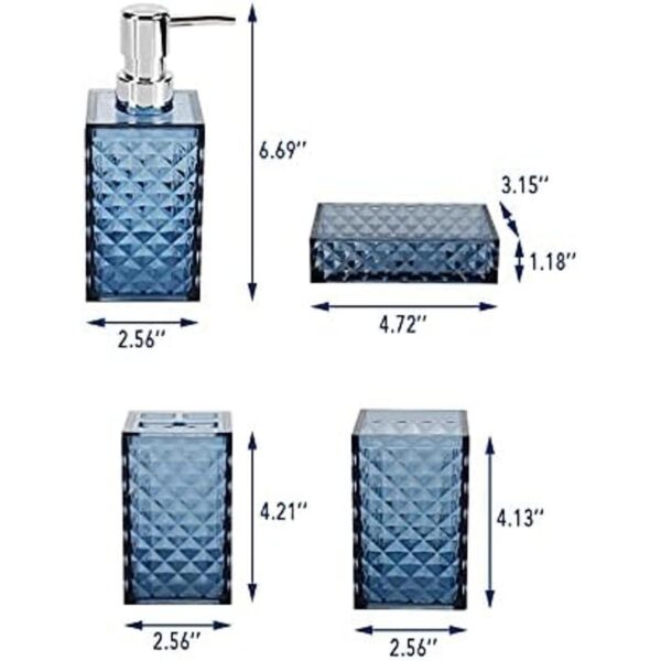 Juego de accesorios de baño azul 4 piezas cuadrados de