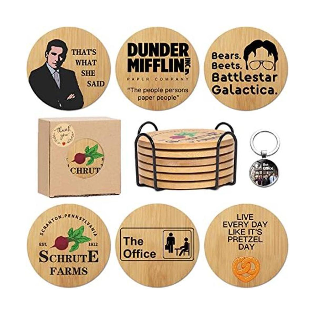 The Office Juego de 6 posavasos de madera de bambú con