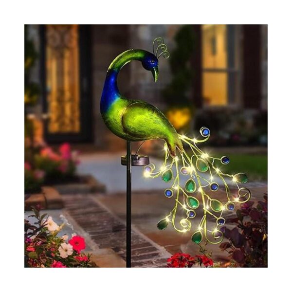 Luces solares de jardín de metal pavo real decoración de_2