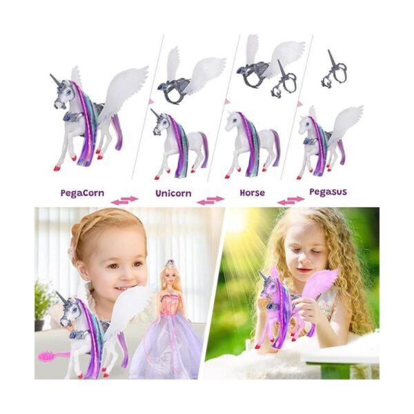 Juguetes de unicornio que cambian de color y muñeca de