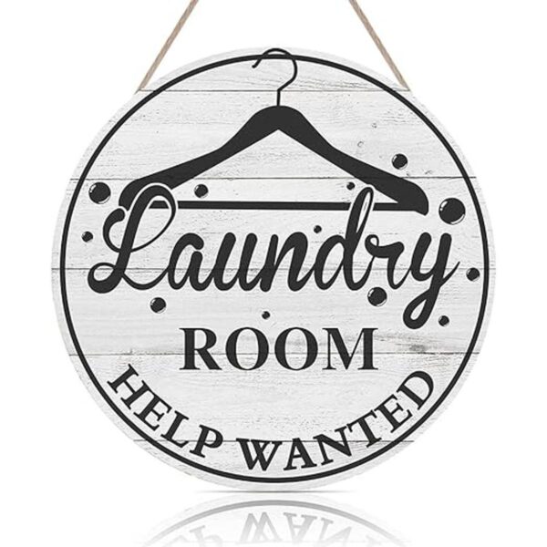 FWIEXA Laundry Room Help Wanted Placa de madera rústica_1