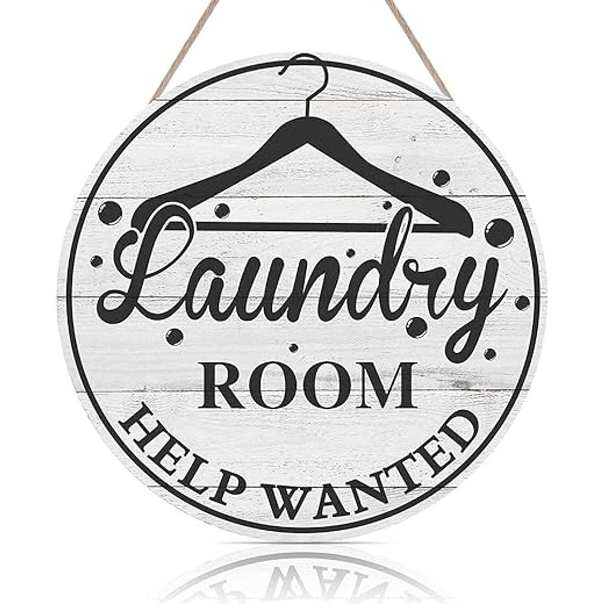 FWIEXA Laundry Room Help Wanted Placa de madera rústica
