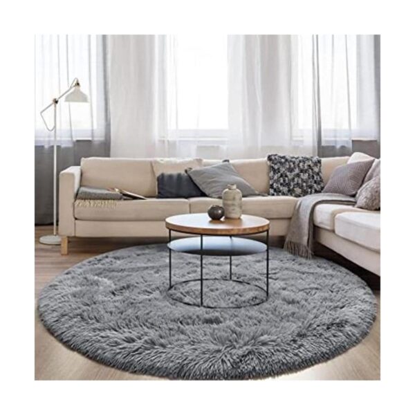 FlyDOIT Alfombra redonda gris para dormitorio alfombras