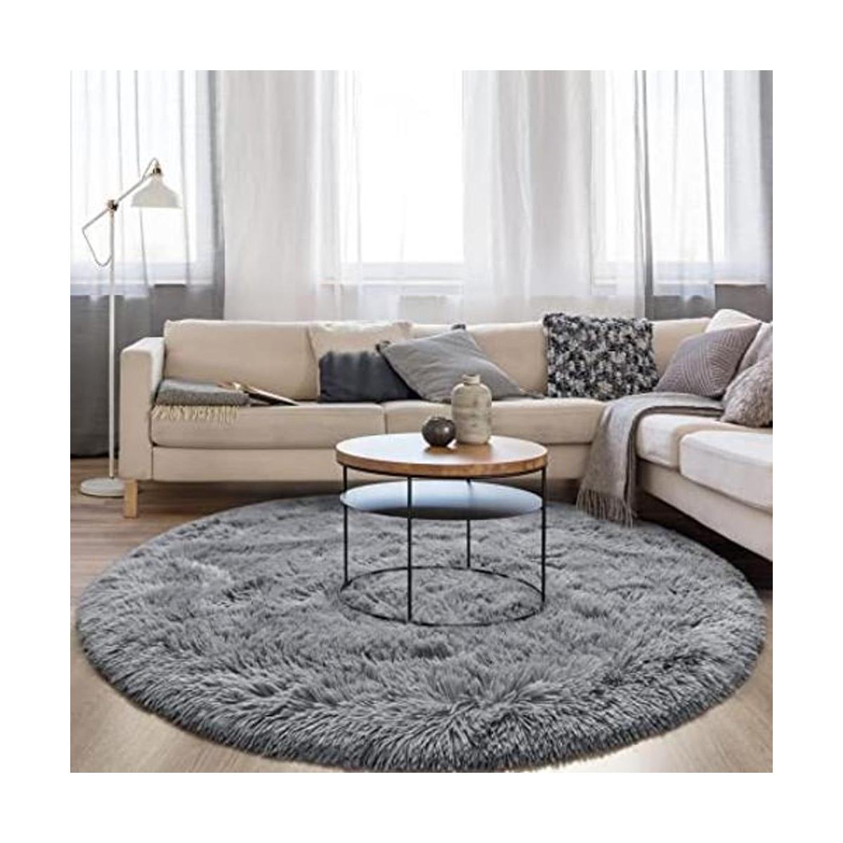 FlyDOIT Alfombra redonda gris para dormitorio alfombras