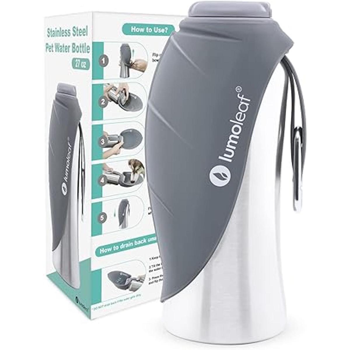 LumoLeaf Botella de agua para perros de acero inoxidable