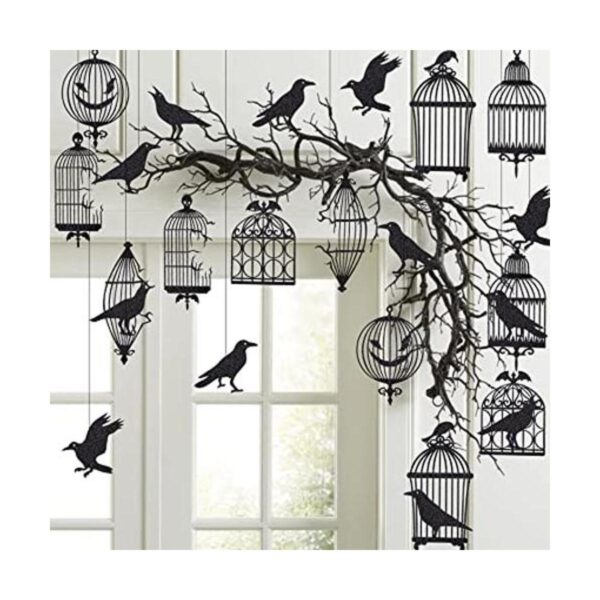 Decoraciones de jaula de cuervo negro con purpurina para_1