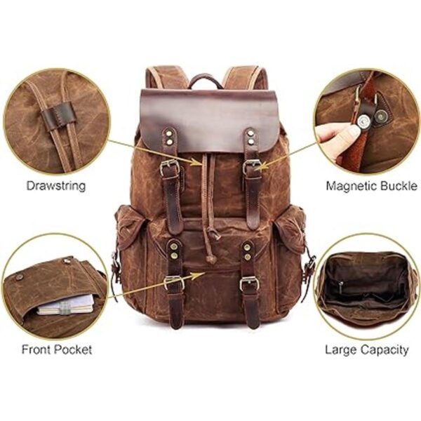 HuaChen Mochila de cuero para hombre mochila de hombro de_3