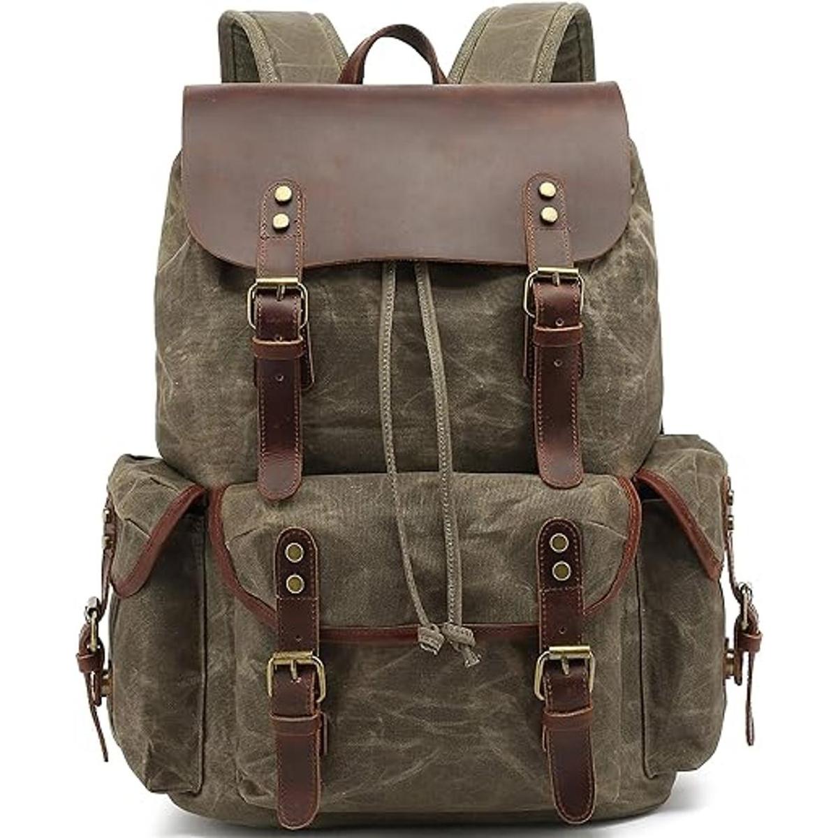 HuaChen Mochila de cuero para hombre mochila de hombro de