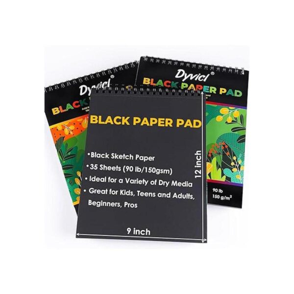 Dyvicl Bloc de papel negro de 9 x 12 pulgadas cuaderno de