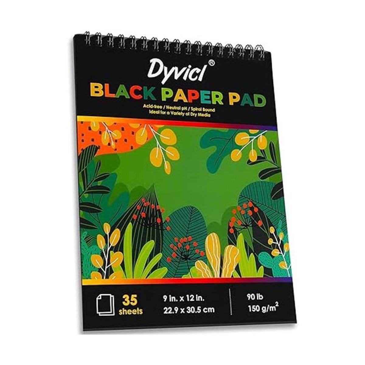 Dyvicl Bloc de papel negro de 9 x 12 pulgadas cuaderno de