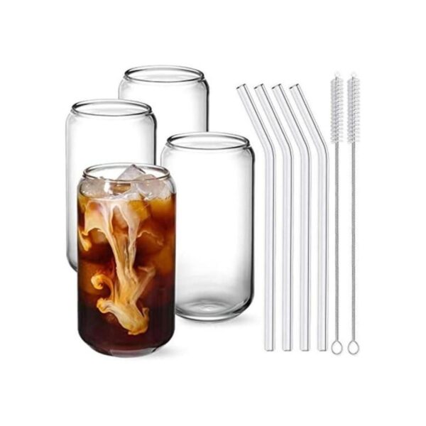 Juego de 4 vasos con pajita de vidrio vasos de vidrio en
