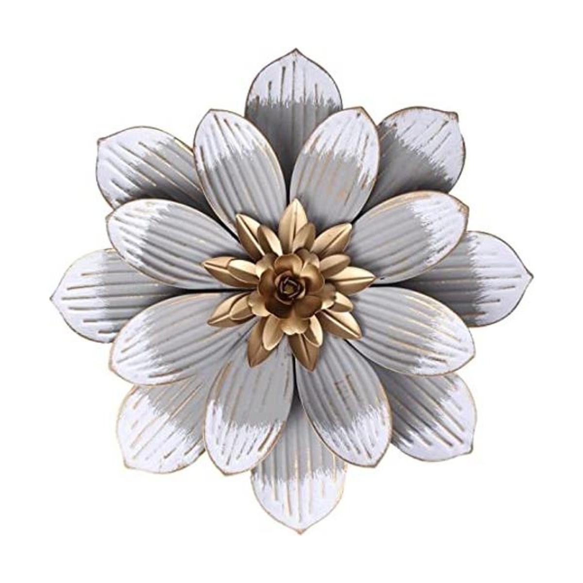 Decointo Decoración de pared de flores de metal blanco de