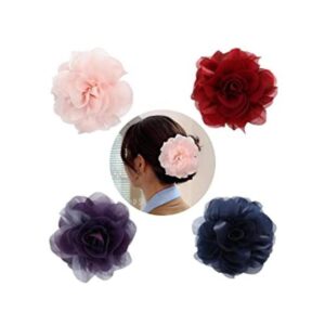 Cinaci 4 unidades de gasa grande rosa flor arco plástico_1