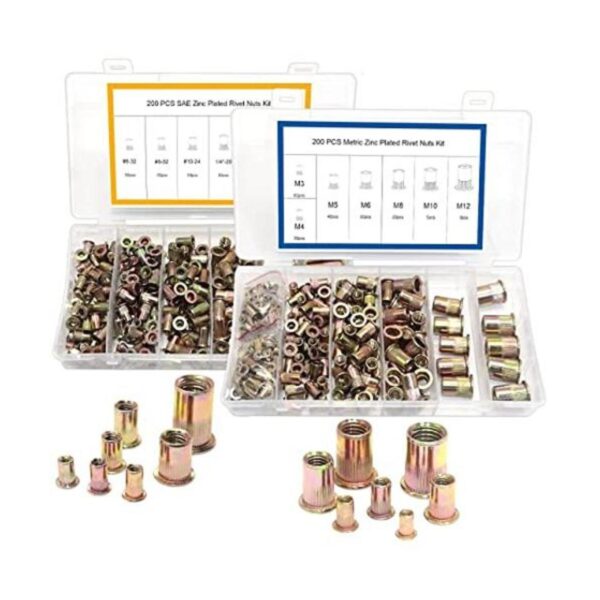 EilxMag Juego de 400 tuercas de remache SAE y métricas de