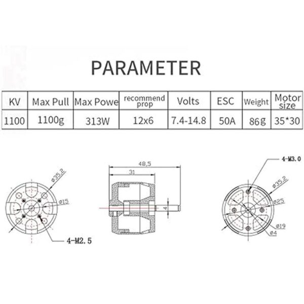 DIAMONDDYNAMICS Hobbyhh Motor sin escobillas 3530 de 1100