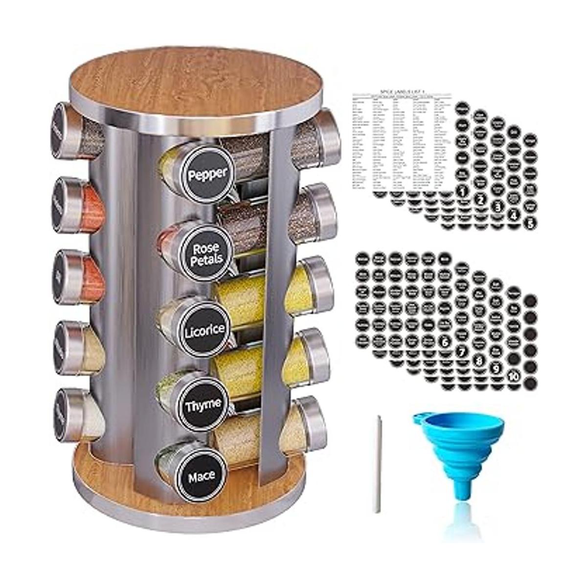 Juego de especias giratorio con 20 tarros de especias
