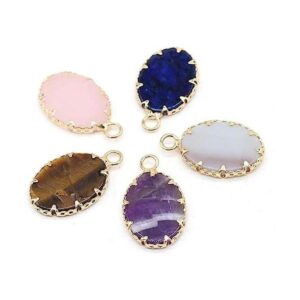 LHJ 8 colgantes de piedra natural con forma ovalada de