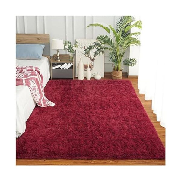 Chicrug Alfombras de área esponjosas de color rojo vino_2